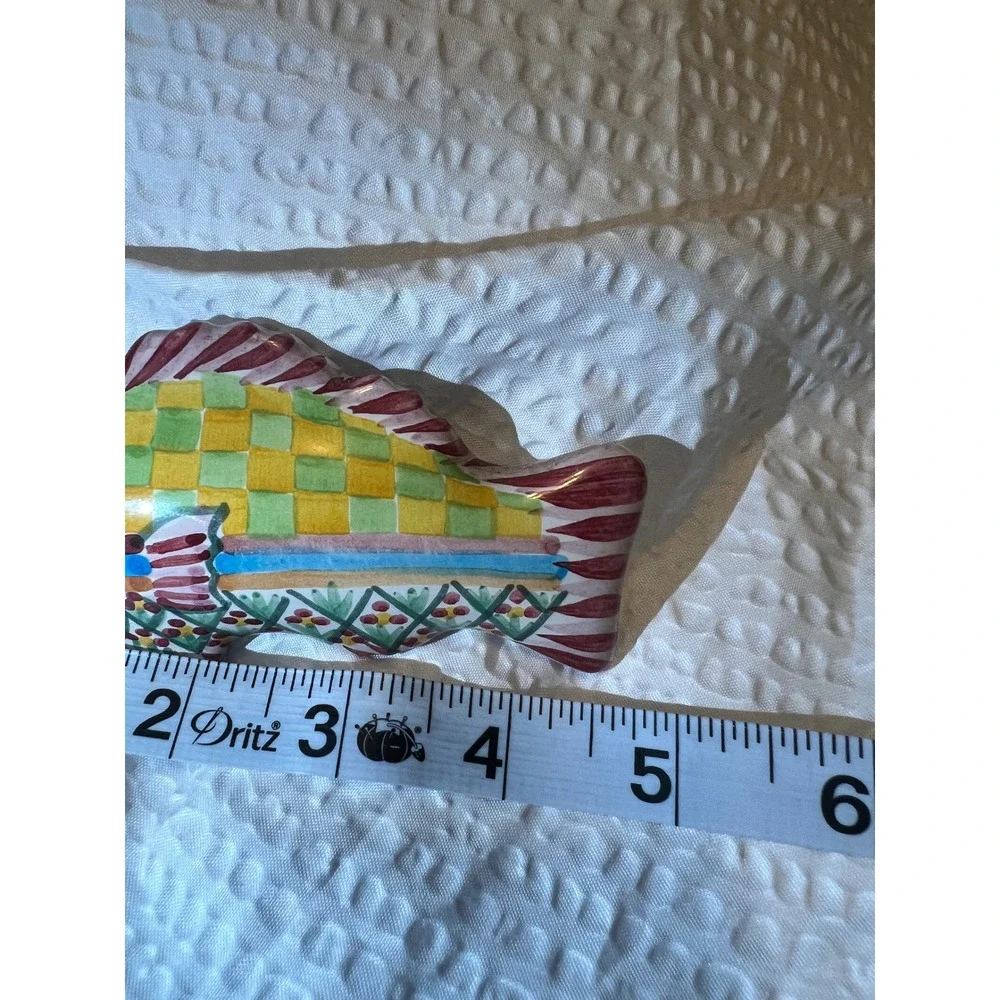 MacKenzie-Childs‎ Ceramic Fish Knob 5in Colorful Checker Pink Pull Handle